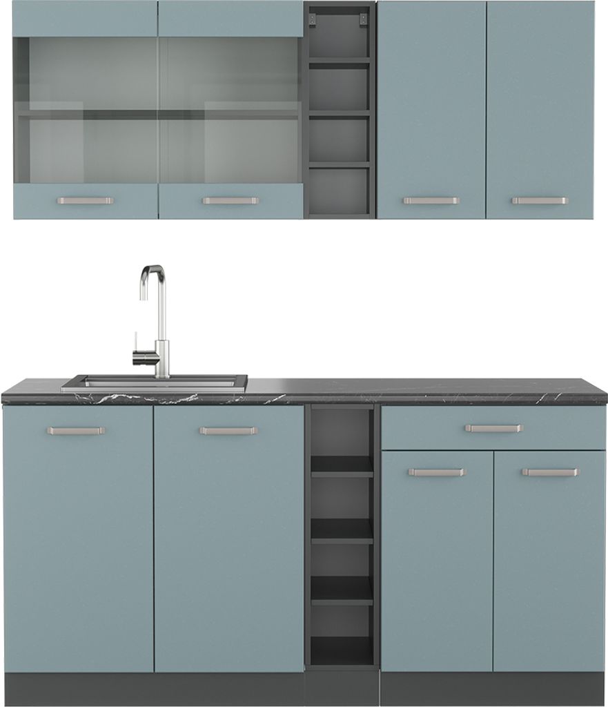 Singleküche Vicco R-Line Blau-Grau/Anthrazit 160 cm , AP Anthrazit, Model 43146