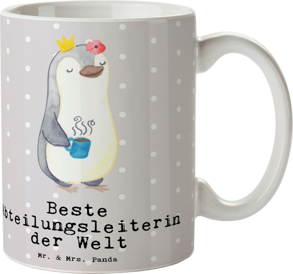 Mr. & Mrs. Panda Kaffeetasse Pinguin Beste Abteilungsleiterin der Welt - Grau Pastell - Geschenk, Büro, Abschiedsgeschenk, Arbeit, Becher, Teetass...