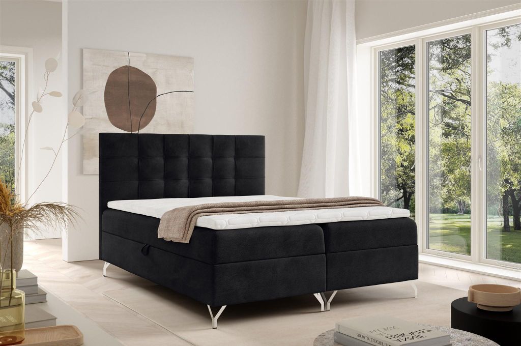 Boxspringbett Schlafzimmerbett CANDELA 180x220cm Stoff Coral Schwarz