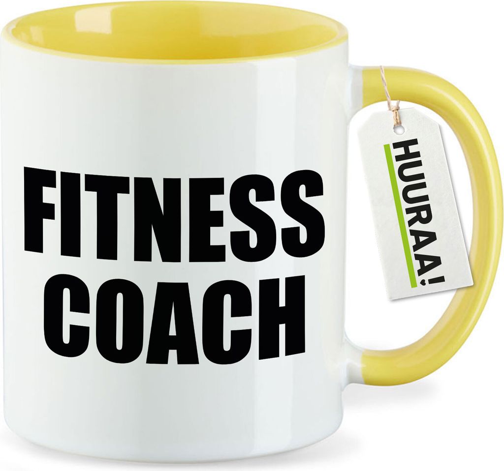 Huuraa Kaffeetasse Fitness Coach Training 330ml Gelb Keramik Kaffeebecher Geschenkidee