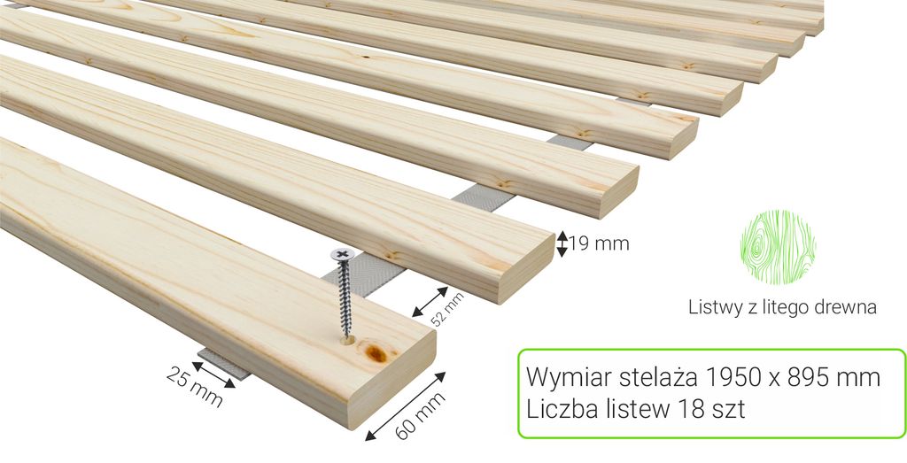 Stelaż wkład do łóżka pod materac 90 x 200 cm drewno lite Zdjęcie produktu 3