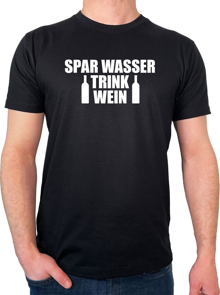 Huuraa T-Shirt Spar Wasser Trink Wein Weinflasche Geschenk Größe XL Black Bio Baumwolle Fairtrade Spar Wasser Trink Wein Mitbringsel