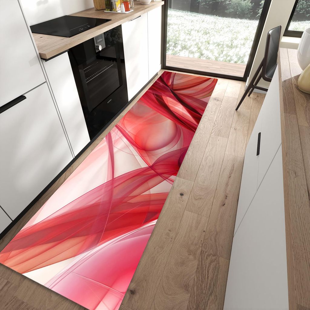 Küchenteppich 80x300cm rutschfest & abwischbar PVC Läufer - Abstrakte Schleier
