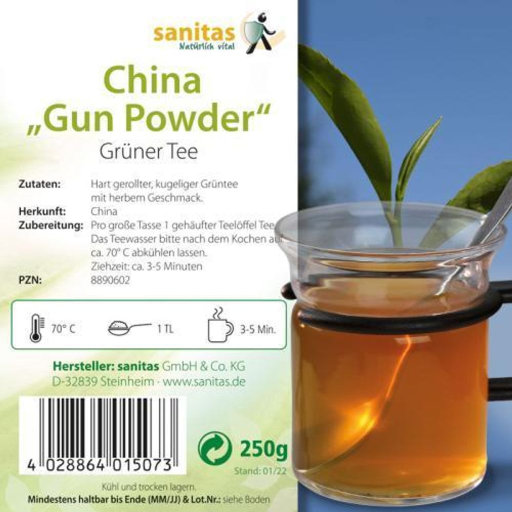 Grüner Tee Gunpowder aus gerollten Teeblättern 250 g Vorratspackung