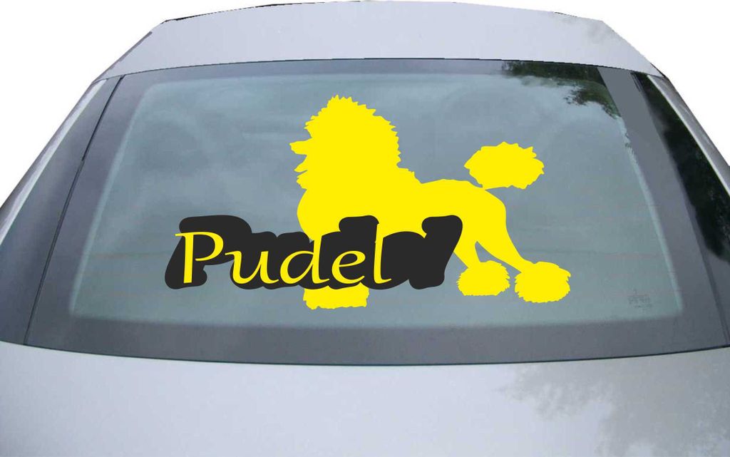 Indigos UG - Aufkleber Heckscheibe & Motorklappe DE7153 - gelb - 600x317 mm - Pudel mit Name Caniche Dog - Auto Scheiben Fenster Heckklappe Tuning ...