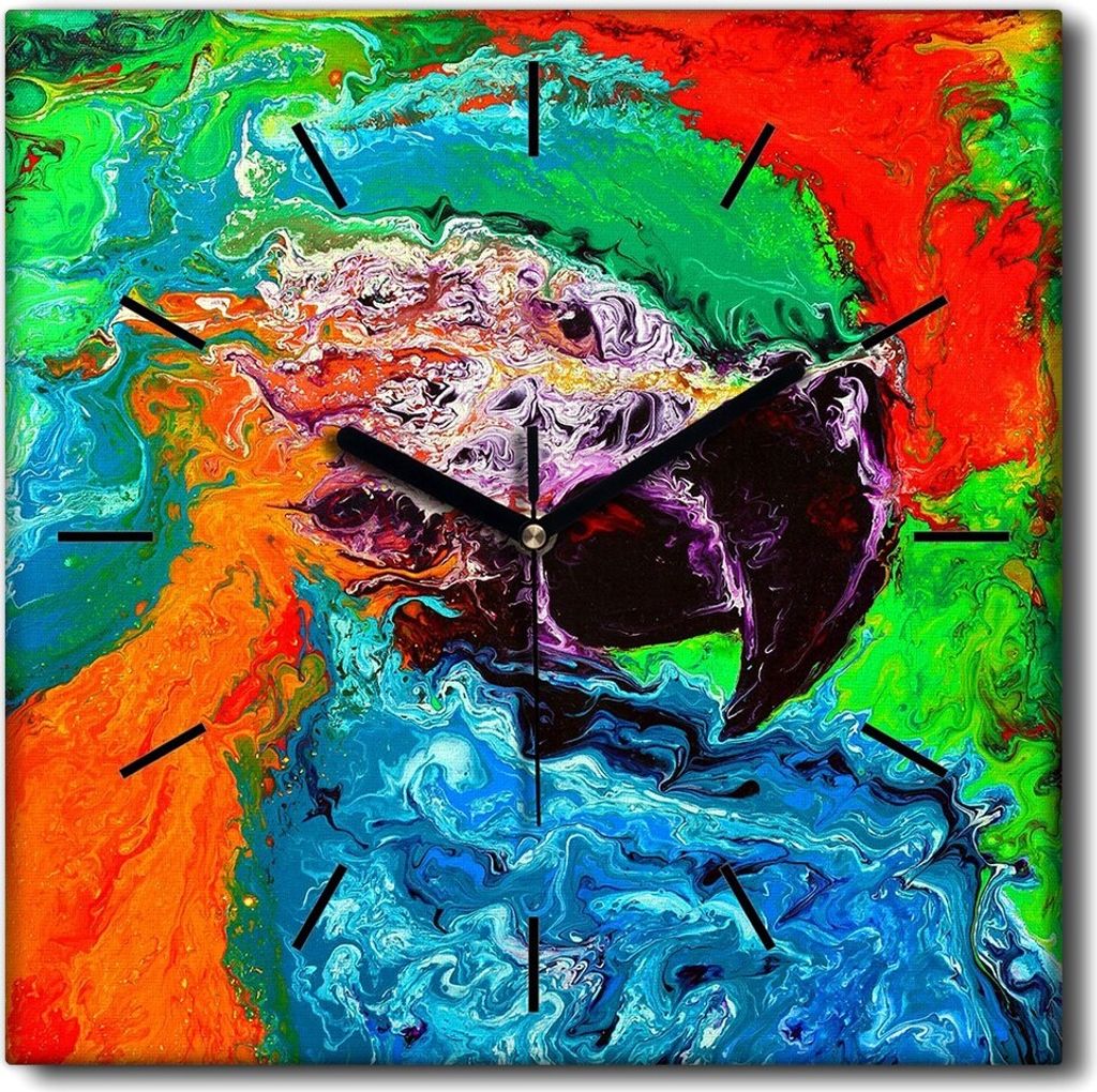 Coloray Uhr auf Leinwand 30x30 cm Wand Uhr Dekoration Wohnzimmer Segeltuch schwarze Hände -Karottenabstraktion.