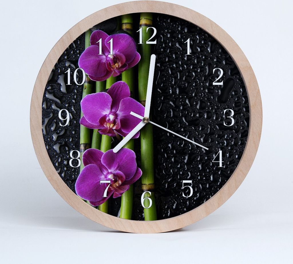 Holzuhr 30fi cm wanduhr - Orchidee Blumen