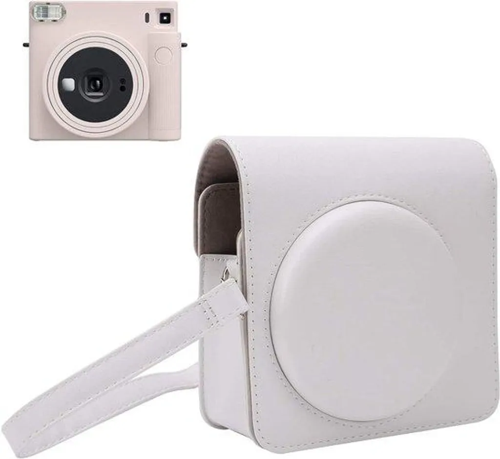 Étui de protection photo blanc en cuir synthétique et sa lanière