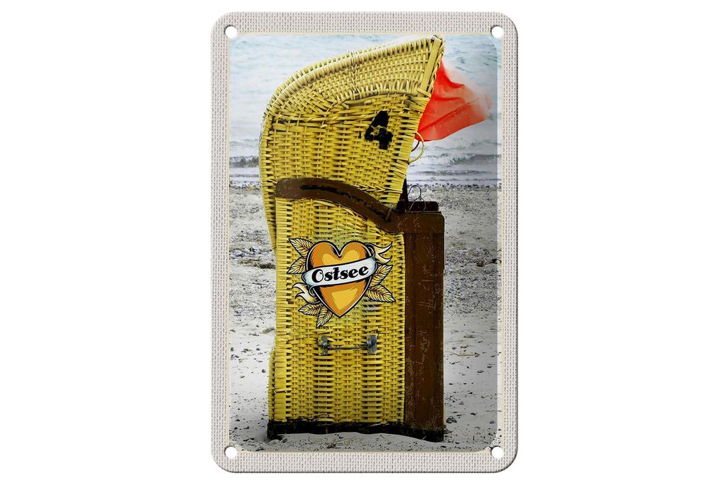 Blechschild Reise 12x18cm Ostsee gelb Küste Strand Schild