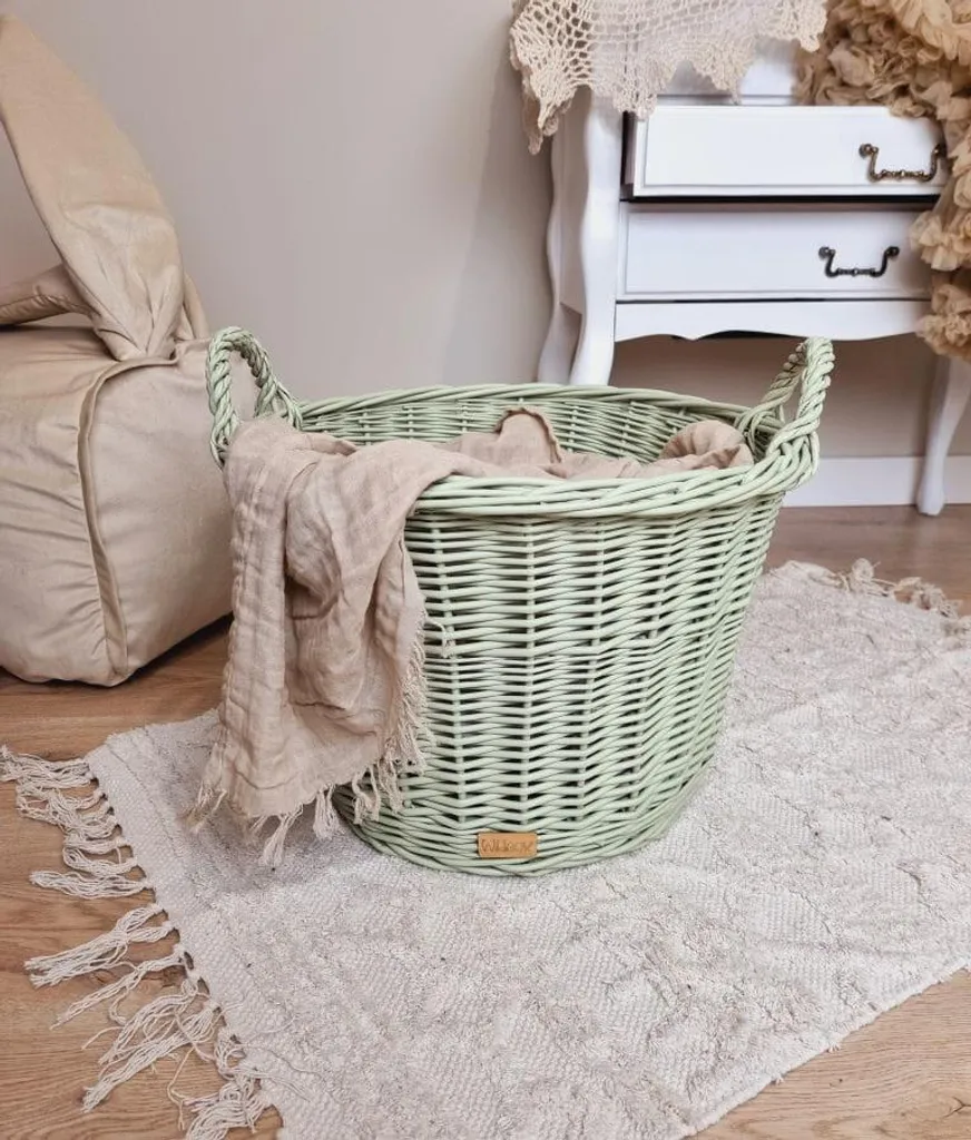 Panier à jouets olive anti-désordre rond à oreilles pour ranger la maison