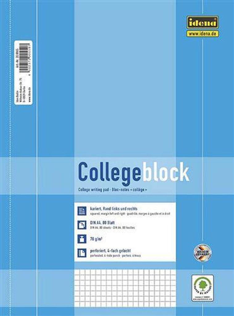 Idena 208065 - Collegeblock A4 kar, beidseitiger Rand, Produktbild 