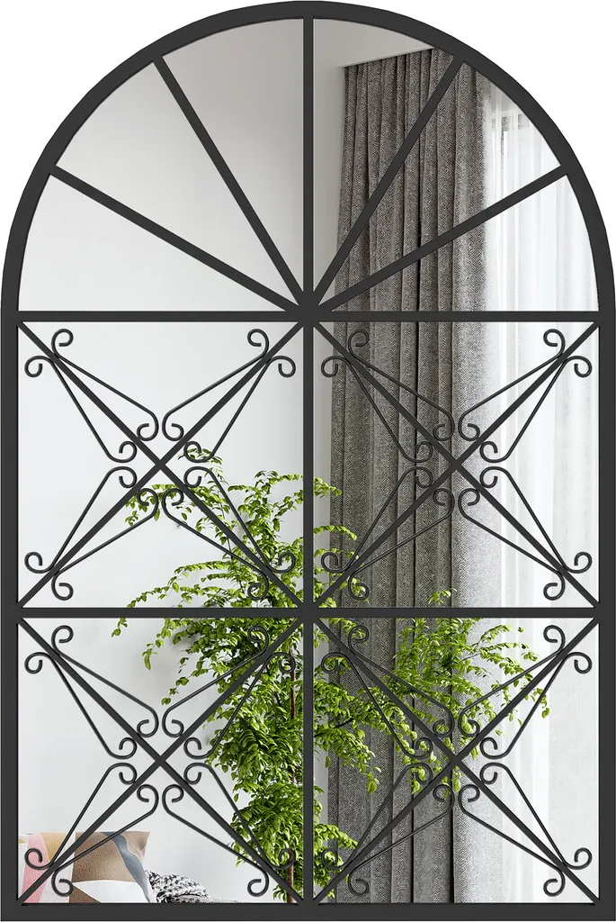 COSTWAY Miroir Fenêtre en Métal Noir avec Crochets Muraux 58x87cm