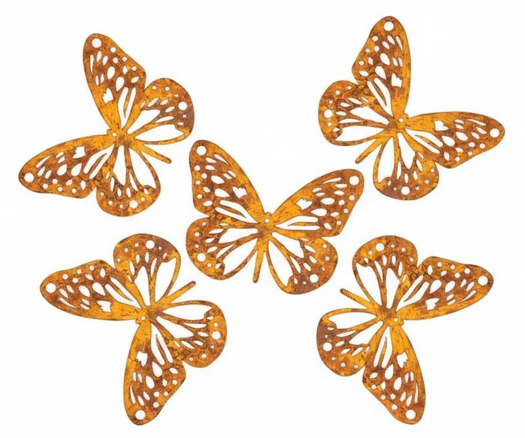 5x Schmetterling - Gartenfiguren & Gartenstatuen - Gartendeko, Gartenstecker Rost - Rost Deko für Garten - Rostdeko Gartendeko für draußen - Cor...