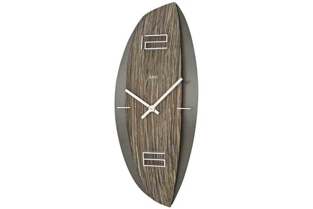 Horloge murale AMS 9600 à quartz analogique incurvée en bois noble
