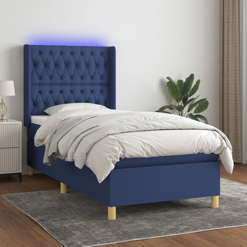 Maison Exclusive - Boxspringbett mit Matratze & LED Blau 90x200 cm Stoff