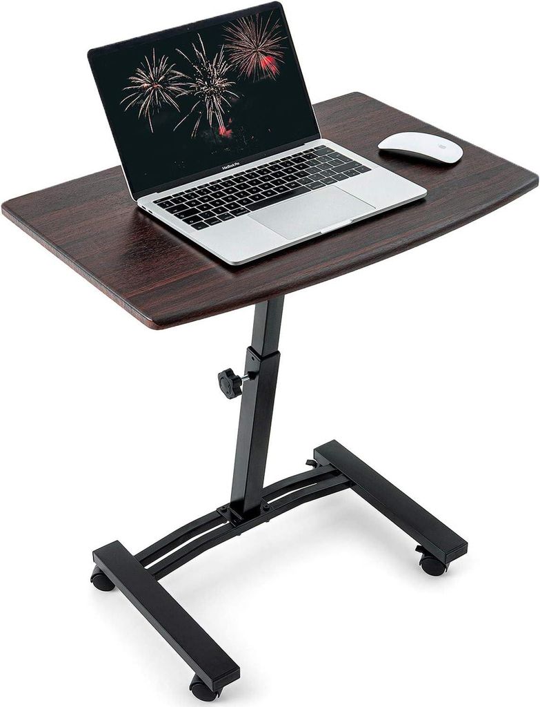 Ergonomische Laptoptafel Auf Rädern - Verstellbarer Mobiler Laptop Stehtisch - Großes Tischblatt - Multifunktionaler Notebook Ständer - Schwarz