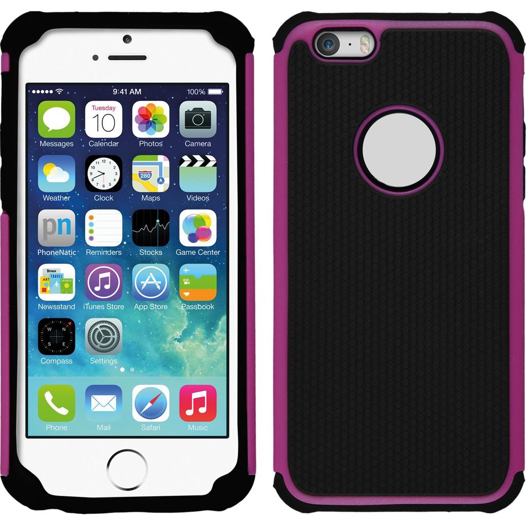 PhoneNatic Hybridhülle kompatibel mit Apple iPhone 6s / 6 - ShockProof Hexagon pink Cover Schutzhülle + 2 Schutzfolien