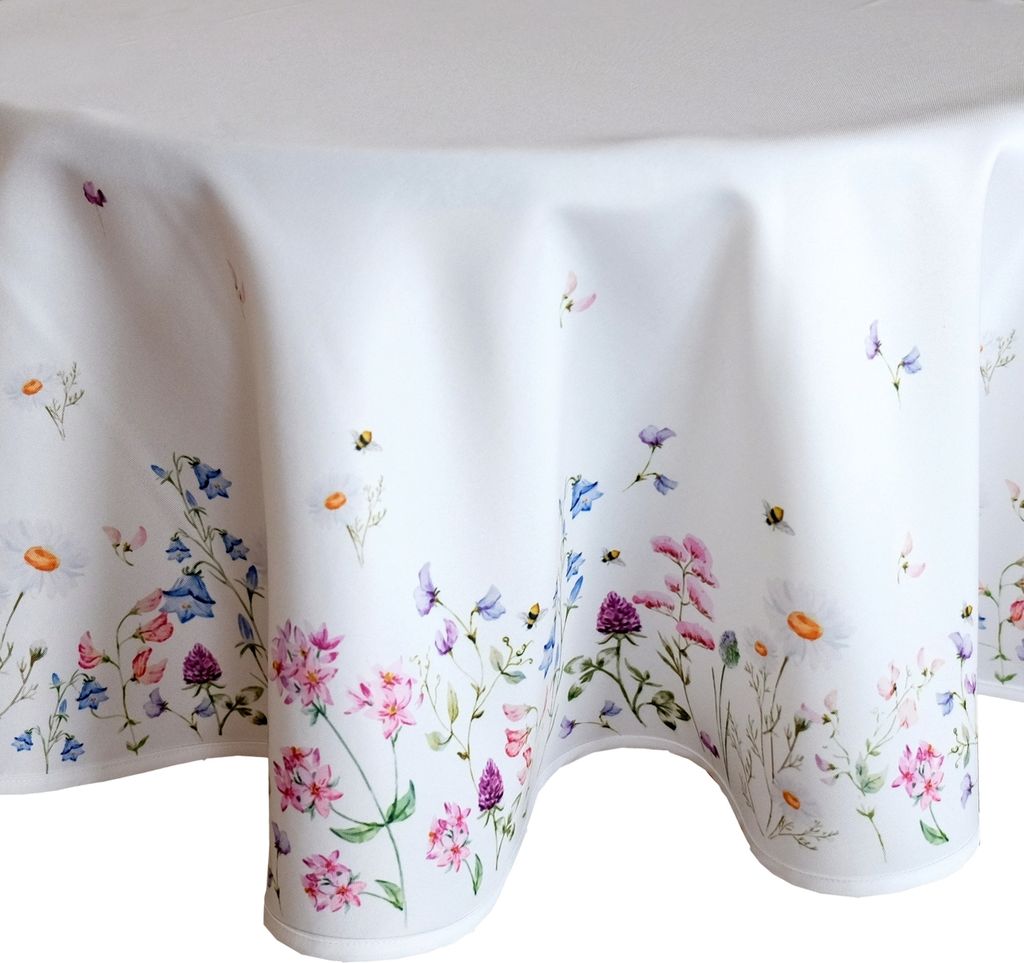 Tischwäsche mit Druck Blumenwiese 130 cm rund