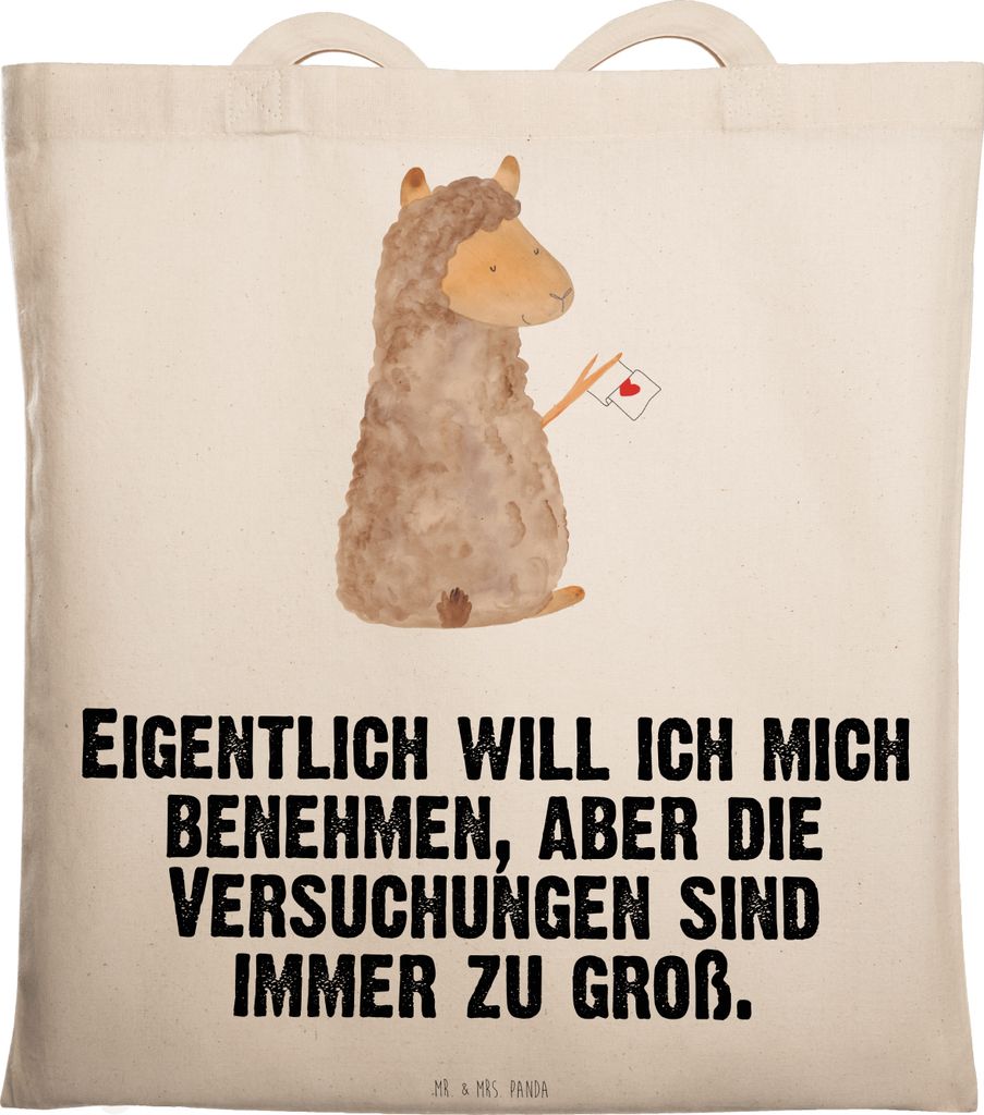 Mr. & Mrs. Panda Tote Bag Alpaka Fahne - Transparent - Geschenk, canvas tasche, Lamas, Shopping, Uni, Jutebeutel, Alpakas, Liebe, Lama