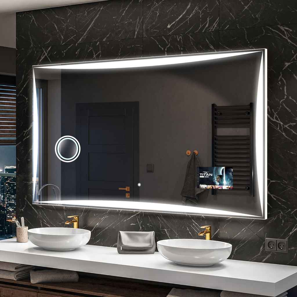 Artforma Badspiegel SMART 140x60 cm - mit LED Beleuchtung - LED Farbe Kaltweiß 7000K - Individuell Nach Maß - Beleuchtet Wandspiegel Lichtspiegel...