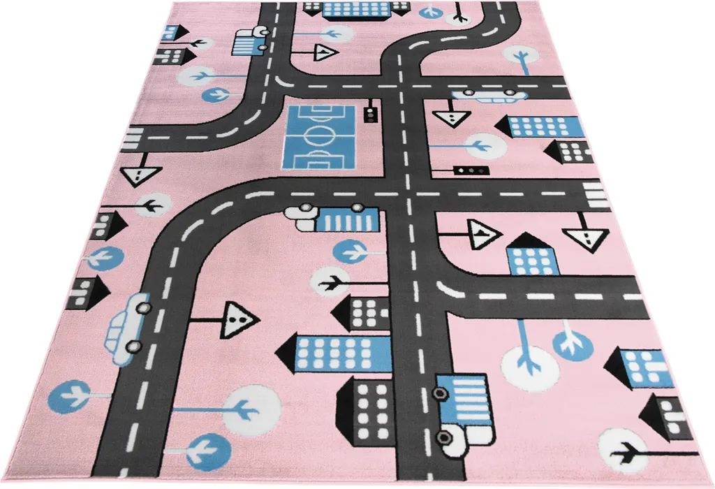 Tapis enfant poils courts 180x250 cm rose bleu noir design moderne - 8