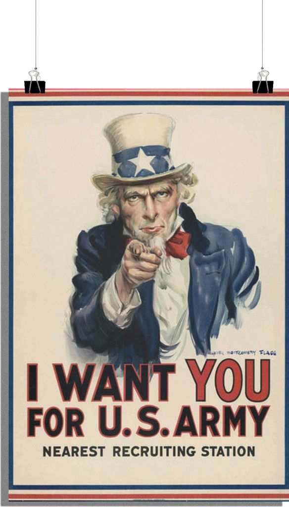 Vintage Uncle Sam Poster - "I Want You" Poster - Uncle Sam Poster - Vintage Poster - Retro Wanddekoration Poster - 61x91cm - Perfekt zum Einrahmen