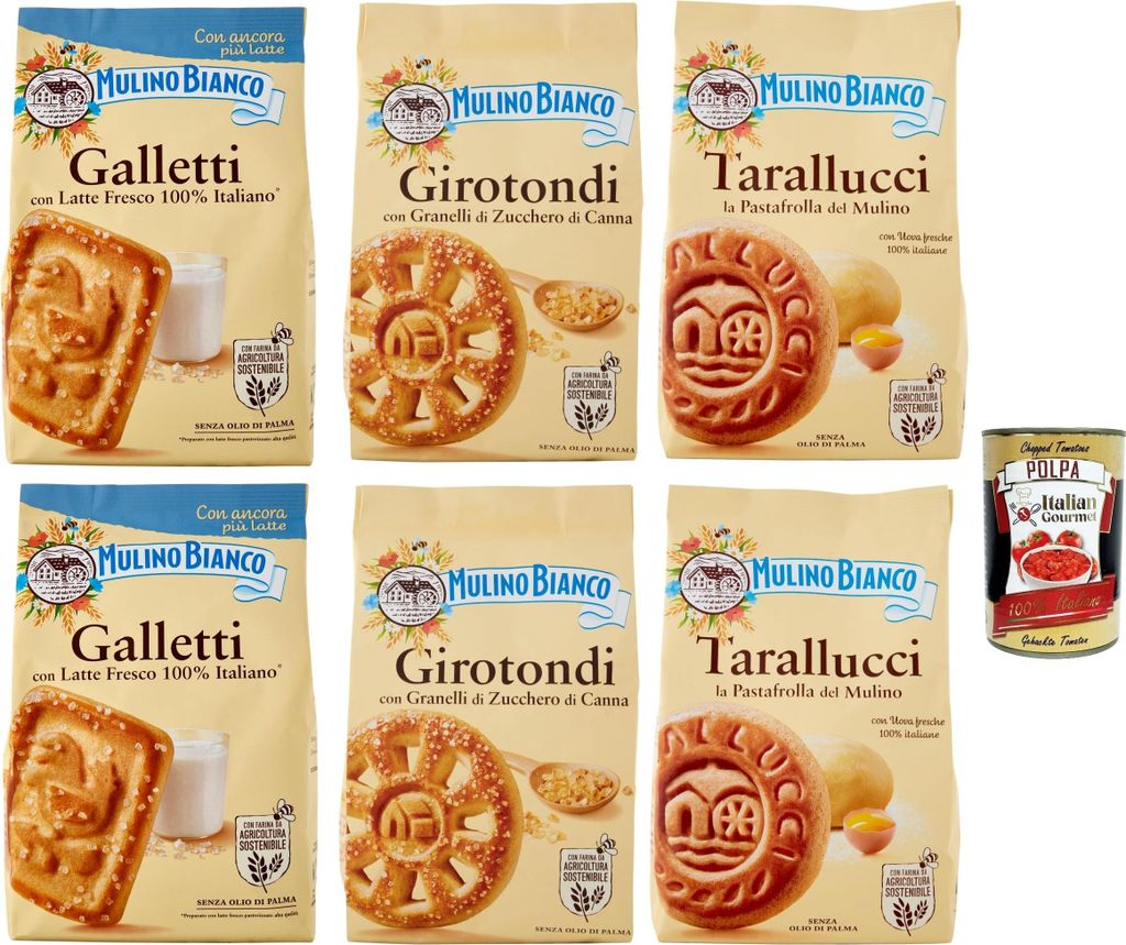 Mulino Bianco Testpaket, Galletti, Girotondi, Macine, Kekse mit frischen 100% italienischen Eier und Milch, cookies biscuits, 6x 350 g + Italian Go...