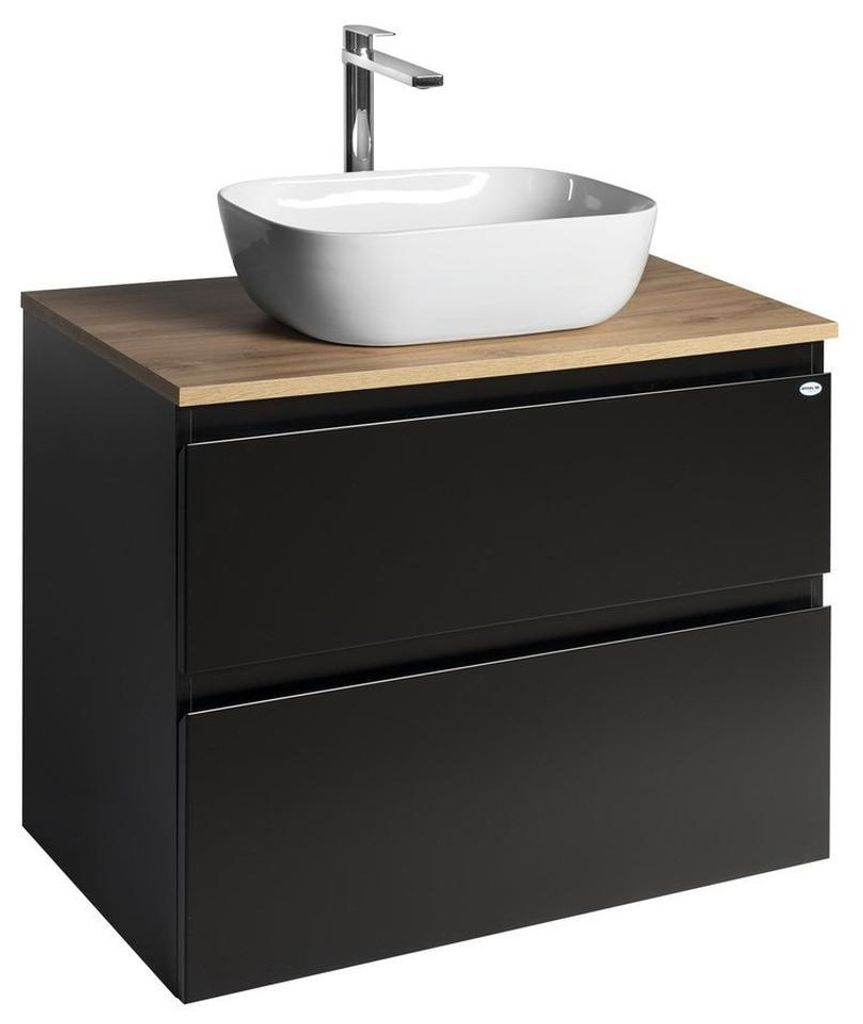 Aqualine ALTAIR Schrank mit Platte 78,5 cm, Schwarz matt /Eiche emporio