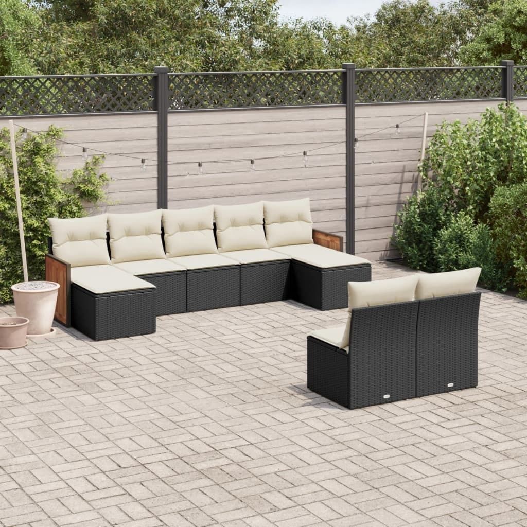 Maison Exclusive - 9-tlg. Garten-Sofagarnitur mit Kissen Schwarz Poly Rattan