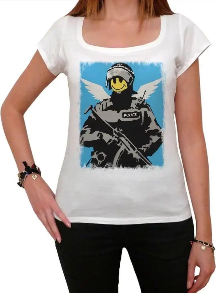 Damen Grafik T-Shirt Engel Polizei – Angel Police – Öko-Verantwortlich Vintage Jahrgang Kurzarm Lustige Druck Geburtstag Geschenk Frau