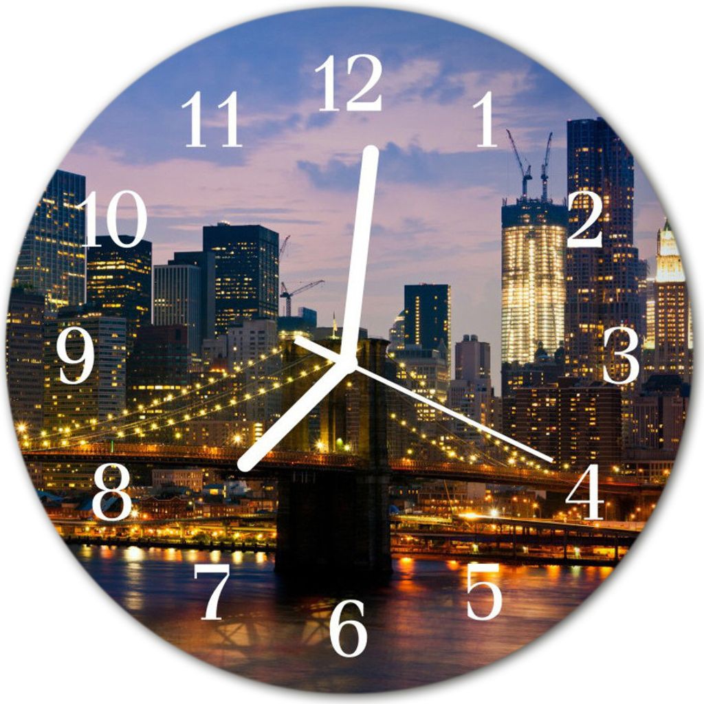 Glasuhr Wanduhr Küchenuhr Echt-Glas 30fi cm Skyline Brücke mehrfarbig
