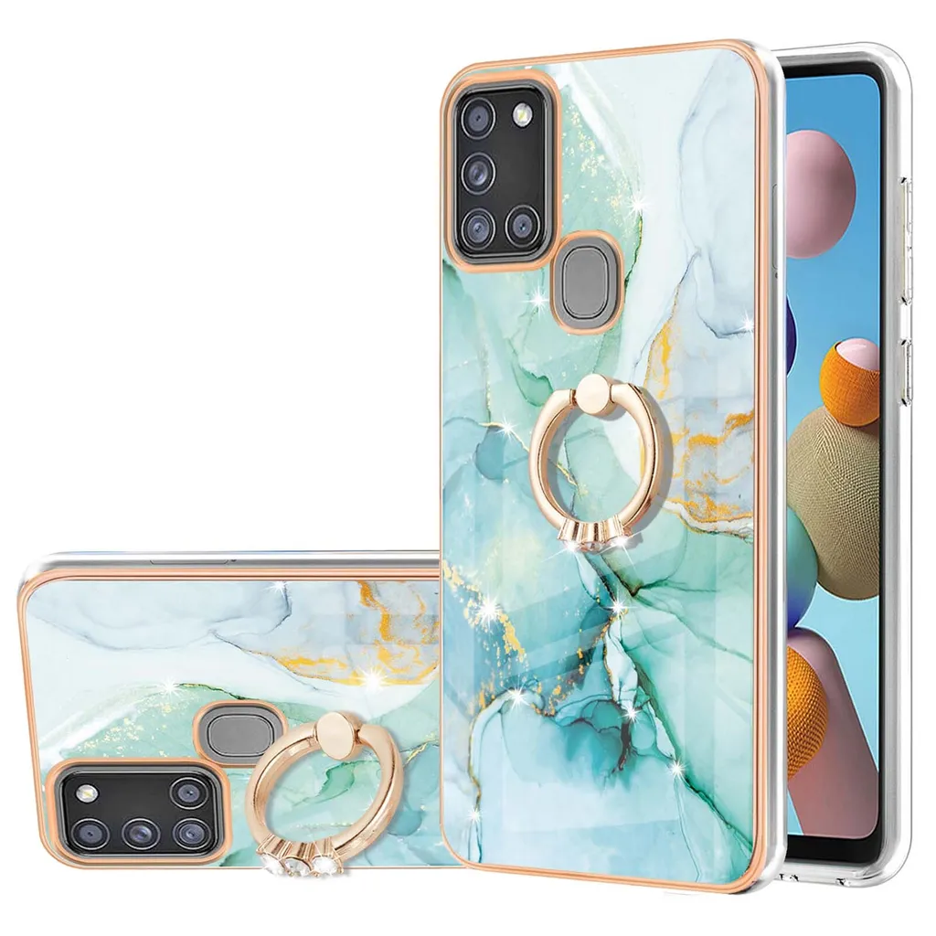 Custodia Marble Samsung A21S Caffè - Silicone TPU Premium con Ring