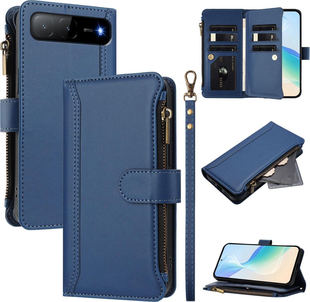 Handyhülle für Infinix Hot 60i 5G/Tecno Spark Go Reißverschluss Geldbörse Kunstleder Klapphülle mit Kartensteckplatz, Ständer, Handschlaufe D...