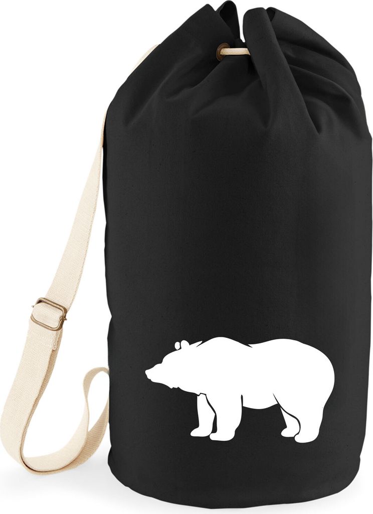 Huuraa Seesack Bär Silhouette 20 Liter Black Baumwolle Rucksack Geschenkidee