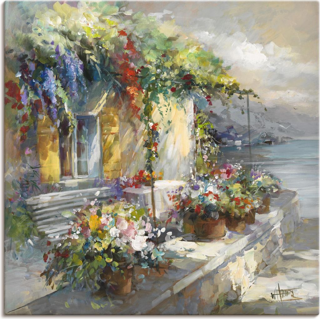 ARTland Leinwandbild Veranda am See Größe: 100x100 cm
