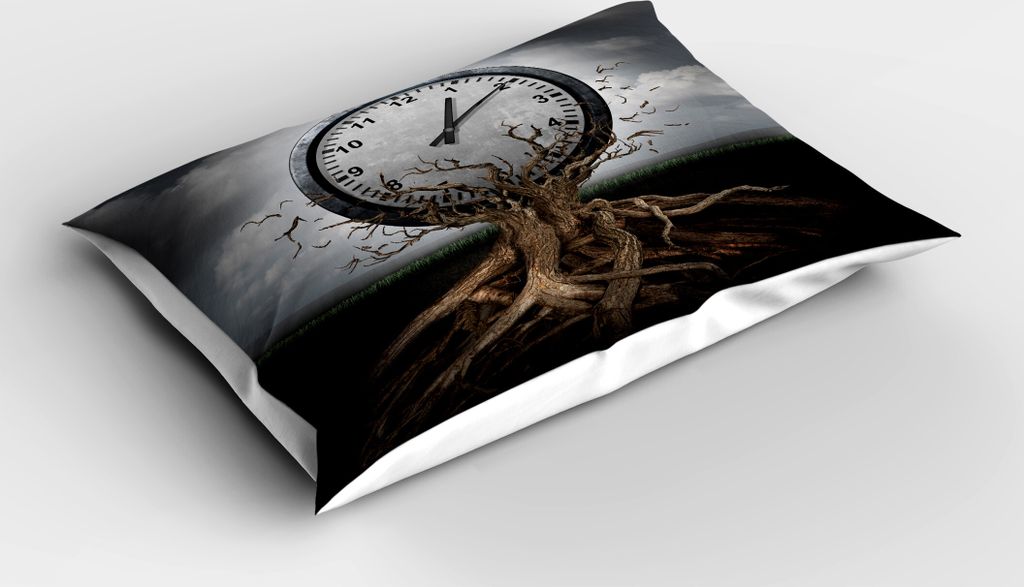 ABAKUHAUS Uhr Kopfkissenbezug, Eine Vintage Clock Breaking Free von einem Baumstamm Ein surrealistisches Symbol für Strategie Print, 40x80 cm, Grau