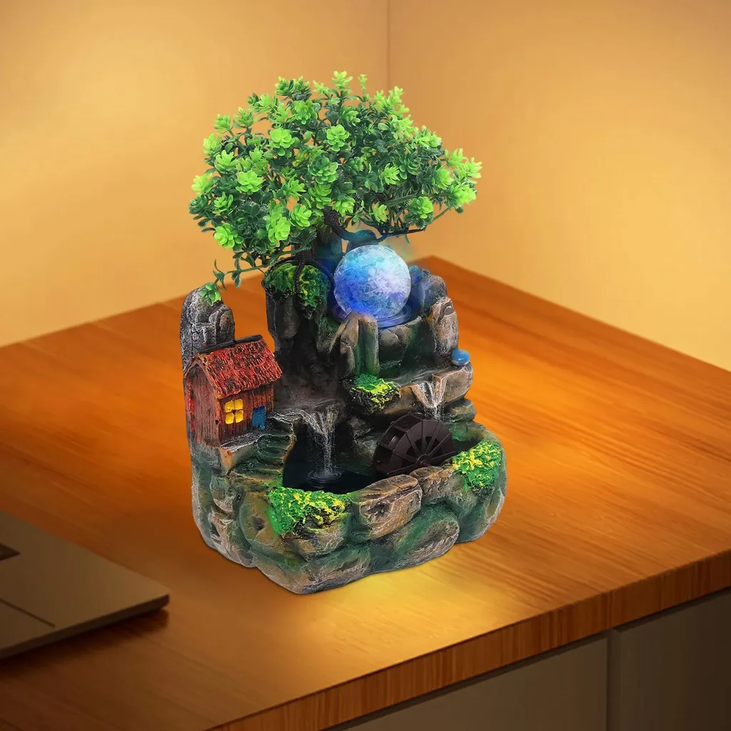 Fontaine zen lumineuse avec diffuseur de brume et cascade d'eau - 7