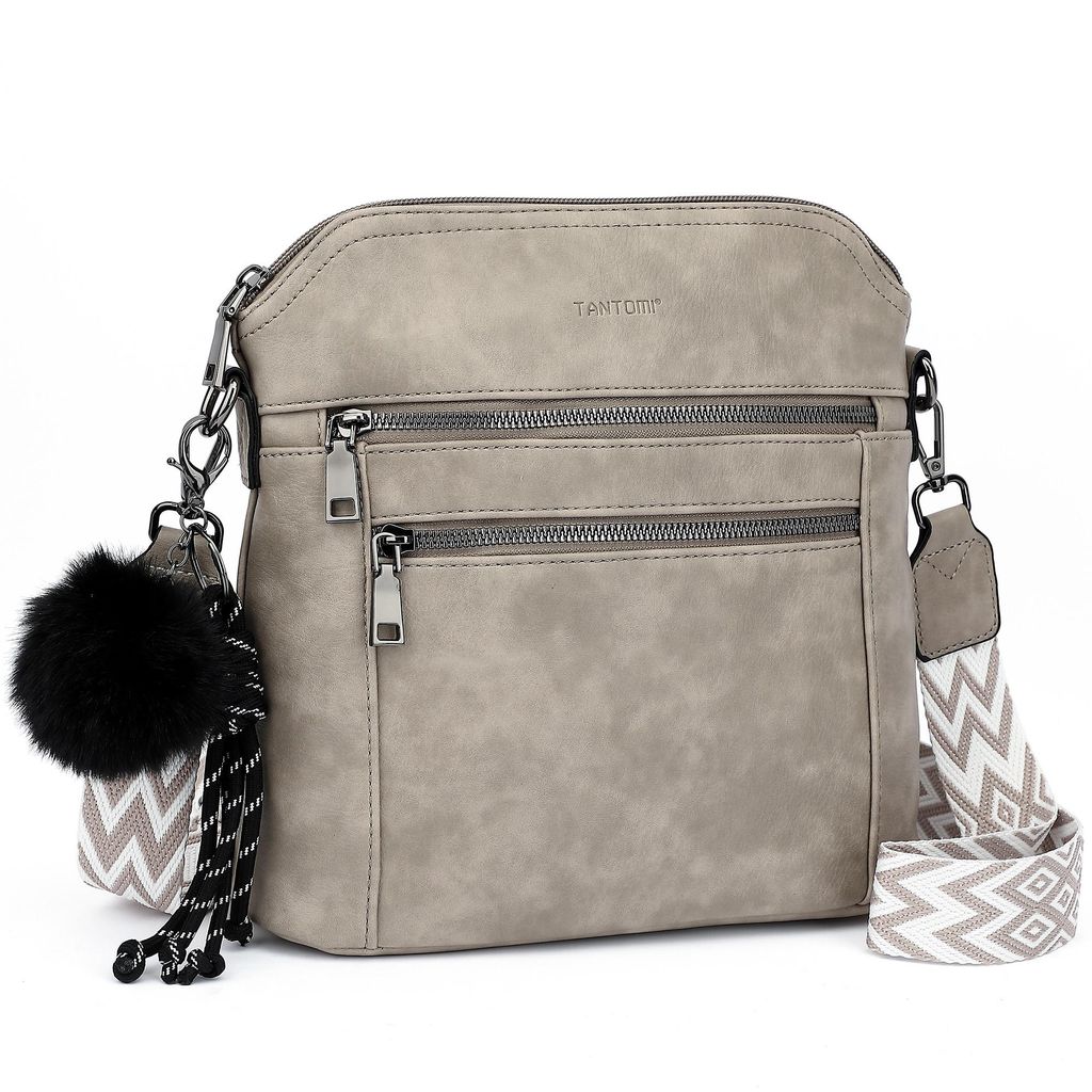 Damen Umhängetasche mittelgroß, Schultertasche mit mehreren Fächern, Crossbody Bag Handtaschen für Frauen mit Verstellbarem Breitem Gurt