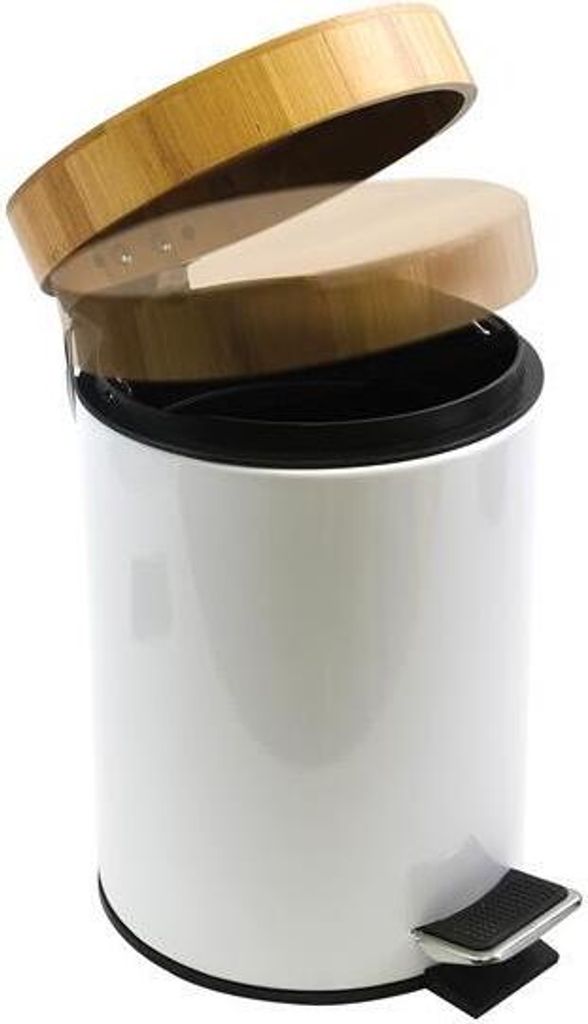 Poubelle Aza 3l Blanche Avec Couvercle Bambou - Msv Image du produit 