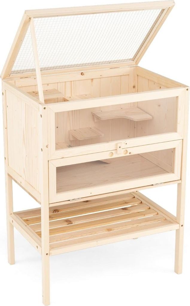 Hamsterkäfig mit Gitterdach, abschließbarer Tür und Acrylglasscheibe