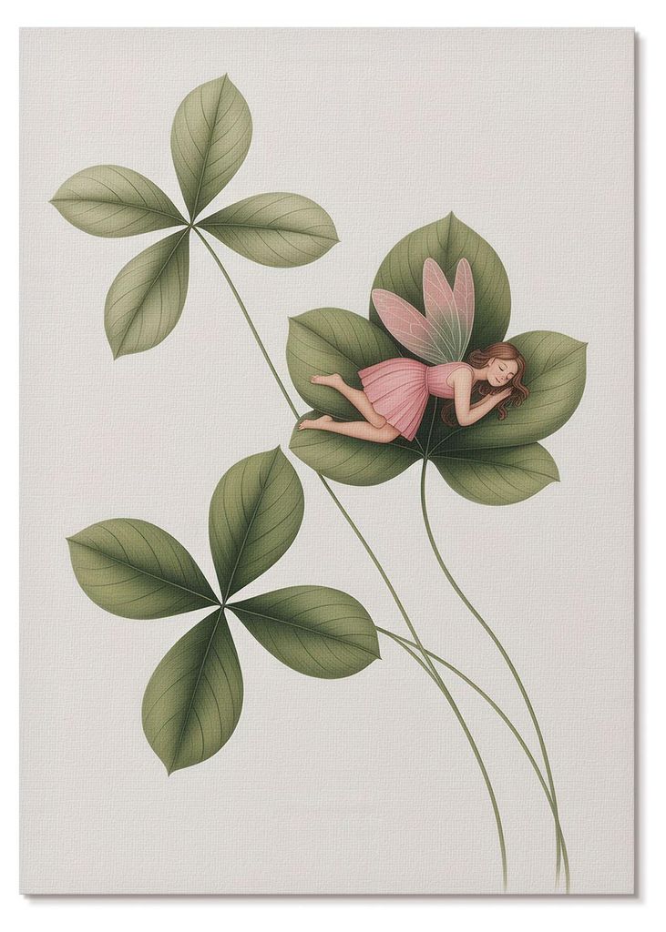 POSTER - 21x29 cm (A4) - Abstract Layer - Grüne Blätter Fee im rosa Kleid - Wandbild für Wohnzimmer Schlafzimmer & Flur, Modernes Poster Wanddek...