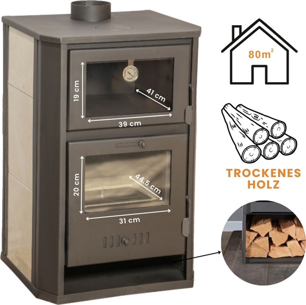 Kaminofen, Holzofen Wasserführend mit Backfach Balkan Produktbild 5