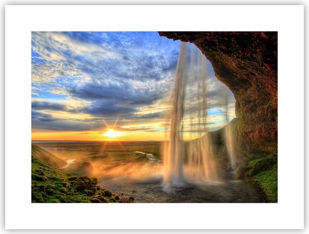 Poster - Poster ohne Rahmen - Wasserfall Natur Park Sonne - 40x30 cm - Wand Bild - Wanddeko - Wandbilder - Kunstposter - Wandposter - Bilder - Kuns...