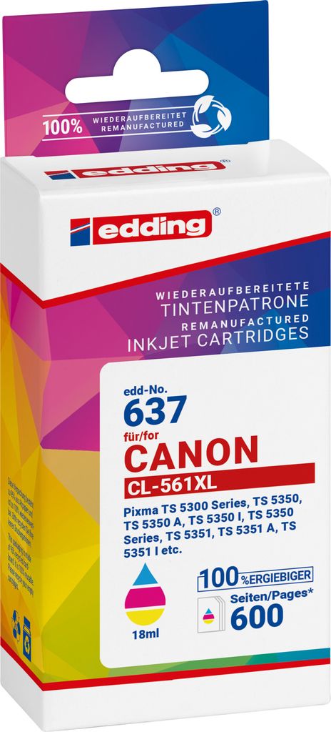 edding Tintenpatrone 18-637 wie Canon CL-561XL c/m/y