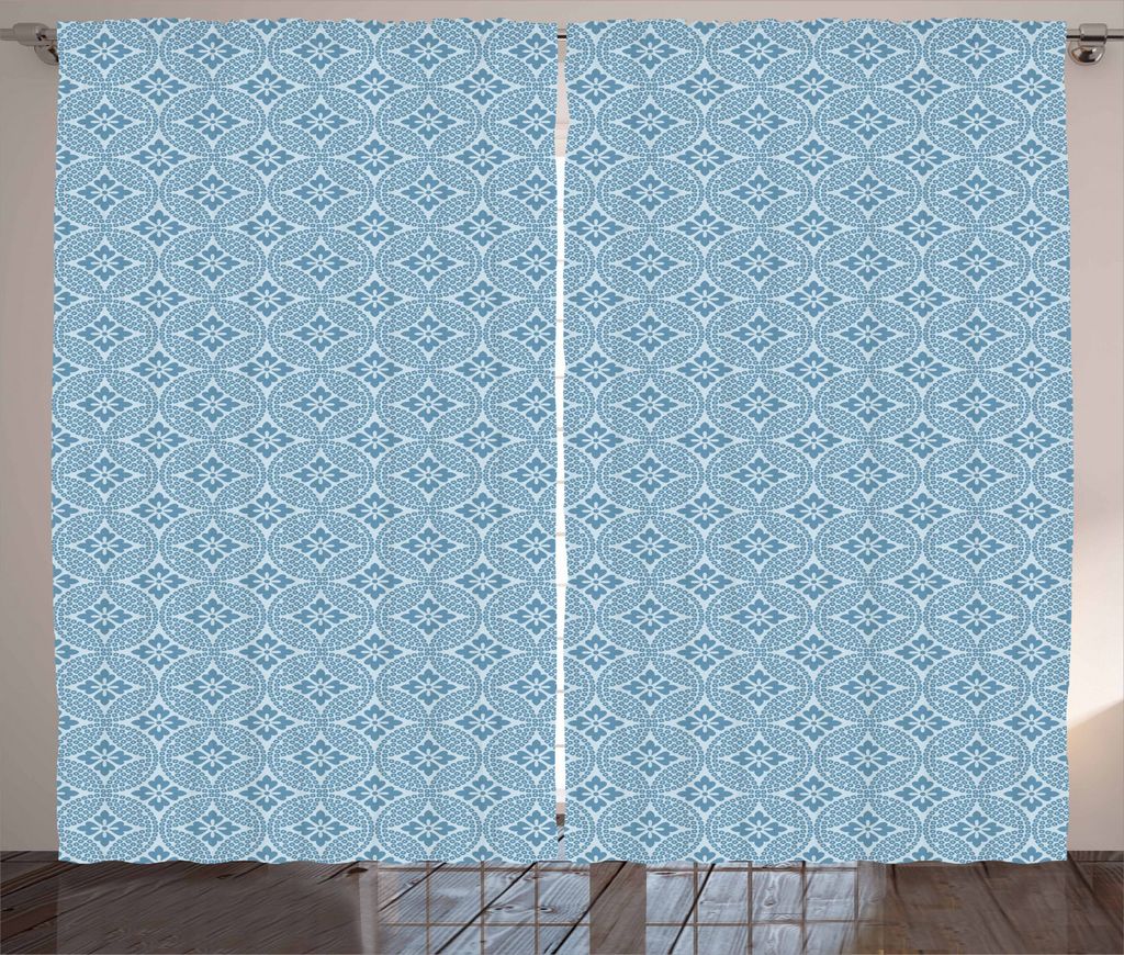 ABAKUHAUS Kreise Rustikaler Gardine, Interlaced Runde Formen, Schlafzimmer Kräuselband Vorhang mit Schlaufen und Haken, 280 x 225 cm, Blaugrau Bab...