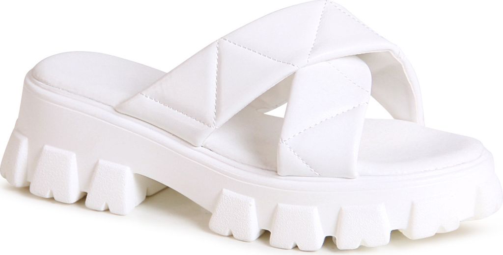 topschuhe24 2481 Damen Plateau Pantoletten Sandalen, Farbe:Weiß, Größe:40 EU