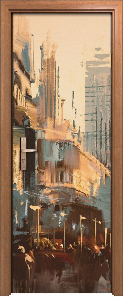 Türposter 70x200 cm Türaufkleber Türtapete Türfolie Klebefolie Gemälde im Vintage Stil Stadt Straße