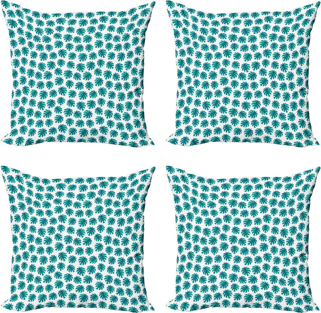 ABAKUHAUS Marine und Teal Kissenbezug Set (4 Stück), exotische Monstera, Moderner Doppelseitiger Digitaldruck, 60 cm x 60 cm, Marine-Blau und Teal