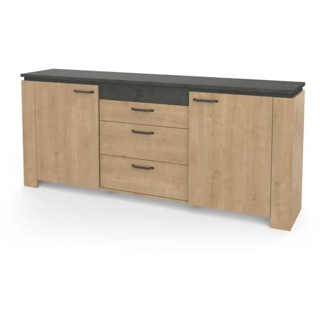 Sideboard AUSTIN 204cm Chêne Hamilton, 2 portes et grand rangement bas