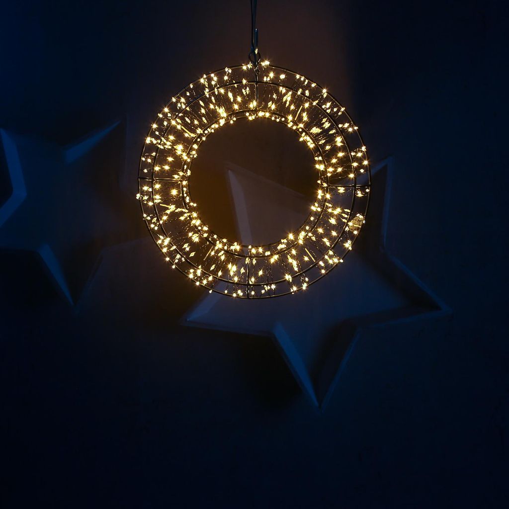 LED Kranz abgeflacht - Lichterkranz mit 400 bernstein LED - D: 30cm - 8Modi/Timer - Innen/Außen